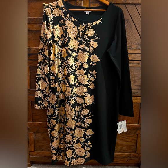 LuLaRoe Dresses & Skirts - NWT LulaRoe Black Dress with Gold Leaf detail Elegant Dress size XL